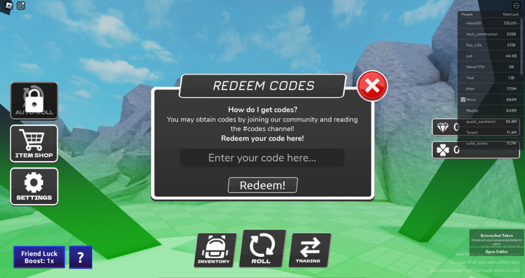 Roblox Test Your Luck como canjear